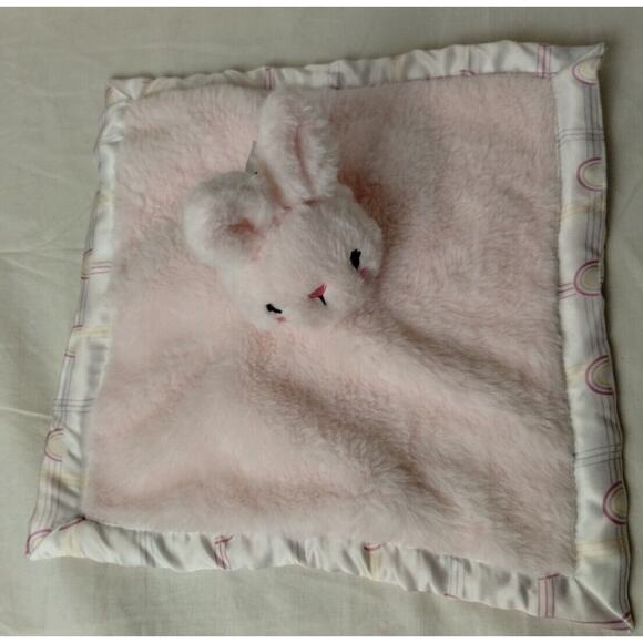 Parents Choice Solid Pink Bunny Head Blankie 12 " x 12 " - Satin Rainbows - Picture 1 of 5